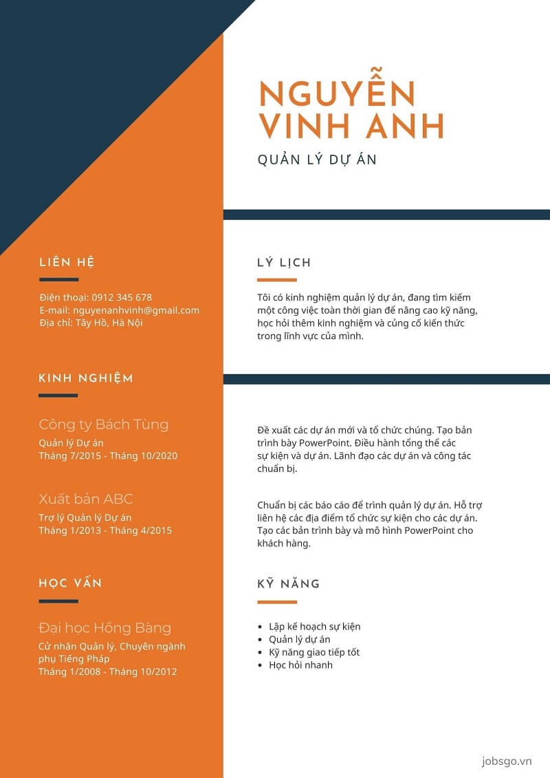 Mẫu CV xin việc ngân hàng