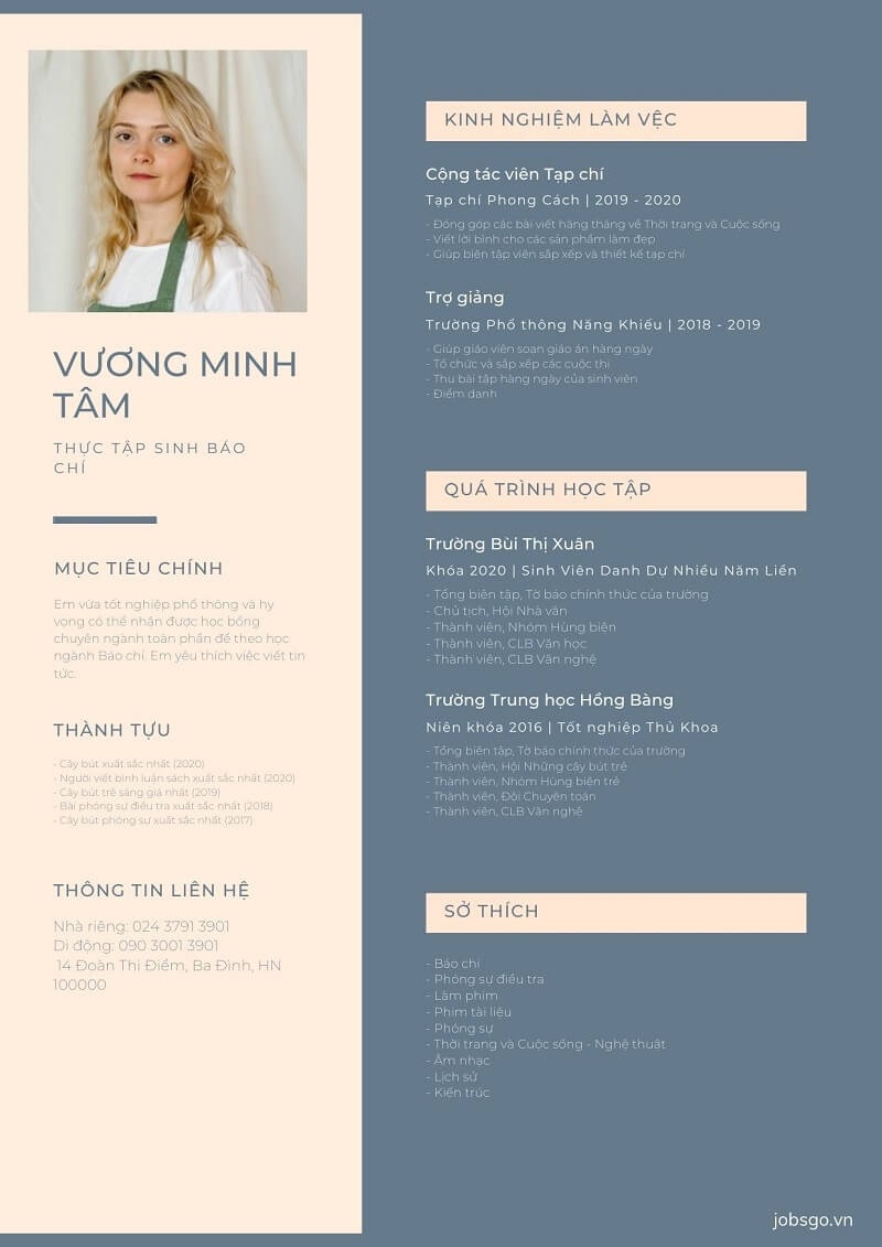 Mẫu CV xin việc part time/thực tập sinh