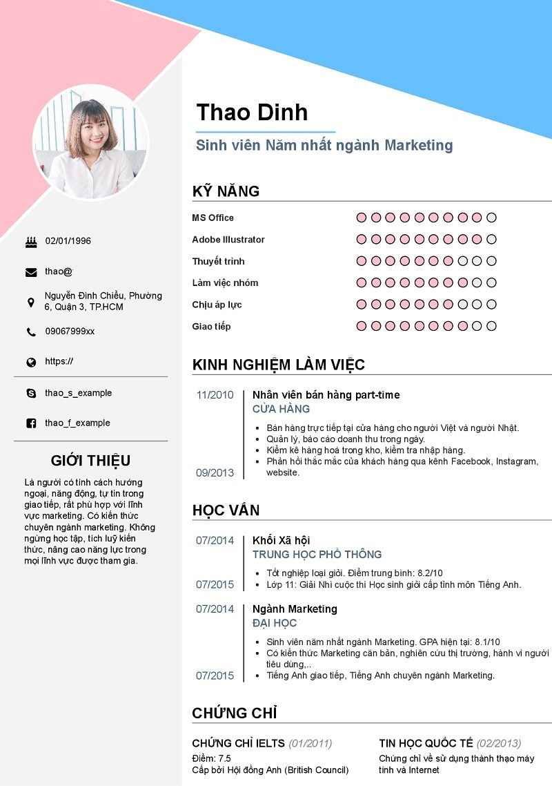 Mẫu CV xin việc cho người có kinh nghiệm