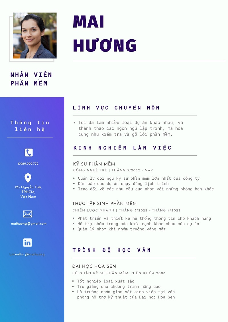 Mẫu CV cho sinh viên mới ra trường đẹp 4