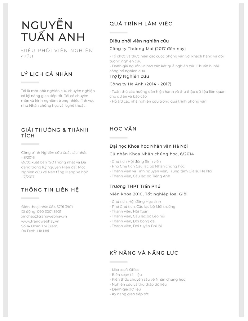 Lựa chọn màu sắc CV
